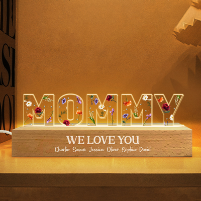 Mommy 3D Effect Birth Month Flowers Personalized Name LED Night Light, Gift For Mom
