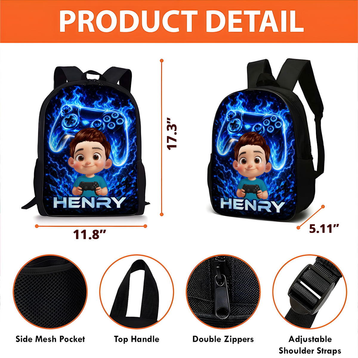Gamer Trendy Design Backpack for Boys Girls - Personalized Backpack - Back to School Gift for Daughter, Son
