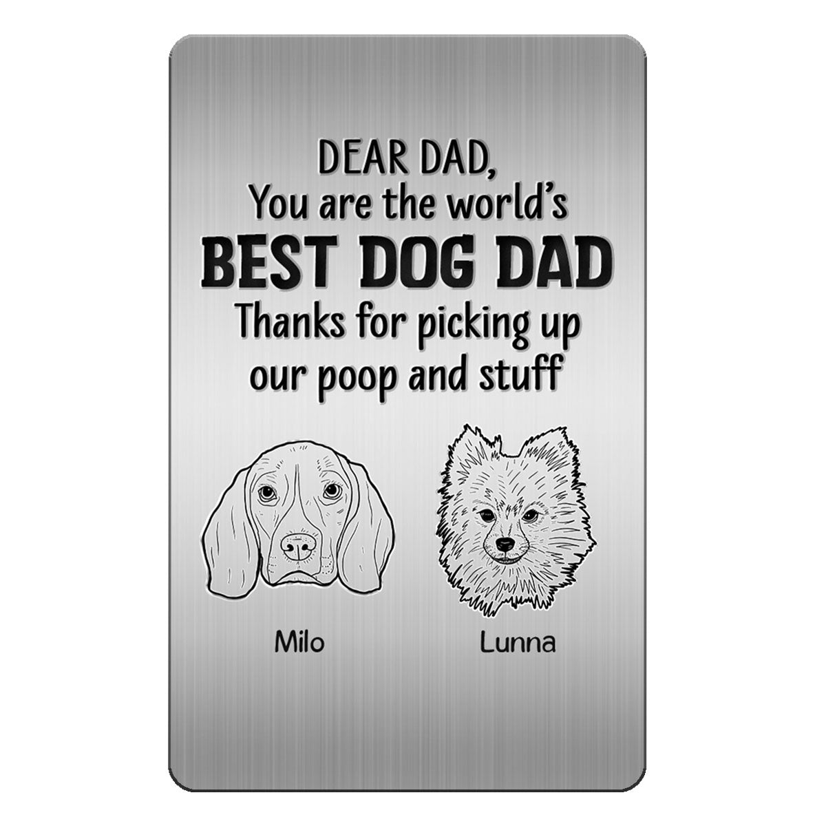 Best Dog Dad Ever Dog Head Outline Personalized Metal Wallet Card