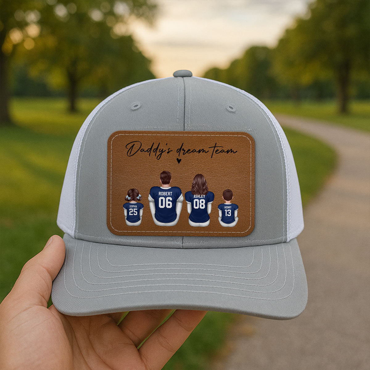 Football Daddy's Dream Team Personalized Leather Patch Hat, Gift For Dad