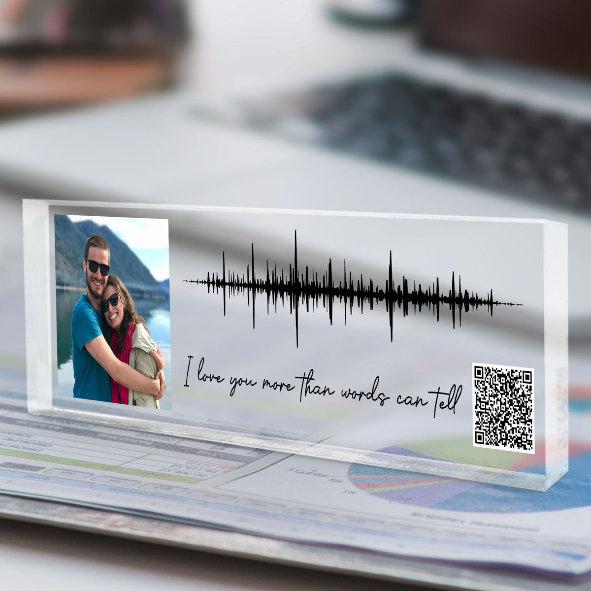 Sound Wave Art, Voice Recording Gift Photo Inserted QR Code Personalized Acrylic Block Plaque