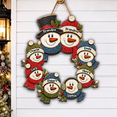 Grandpa Grandma Snowman Wreath - Personalized Wood Sign - Christmas Decoration For Porch, Window, Door