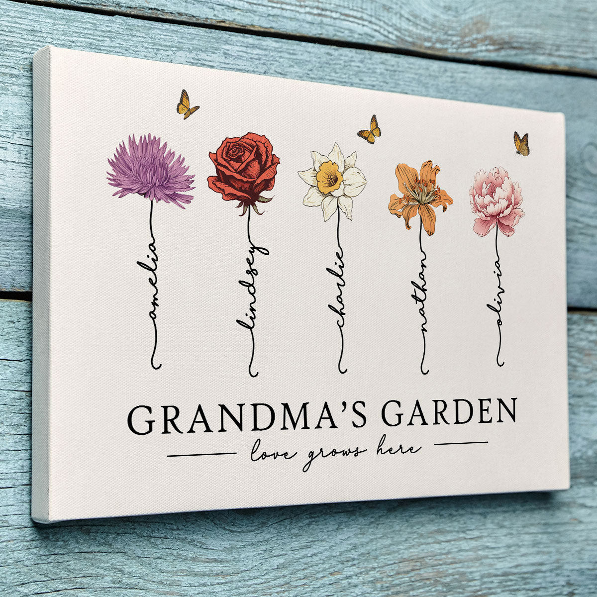 Grandma‘s Garden Love Grows Here Beautiful Birth Month Flower Gift For Grandma Mom - Personalized Canvas Prints - Gift For Grandma Mom