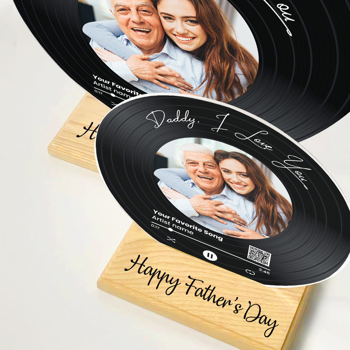 Daddy We Love You Upload Photo Favorite Song Scannable QR Code Personalized Acrylic Record Plaque