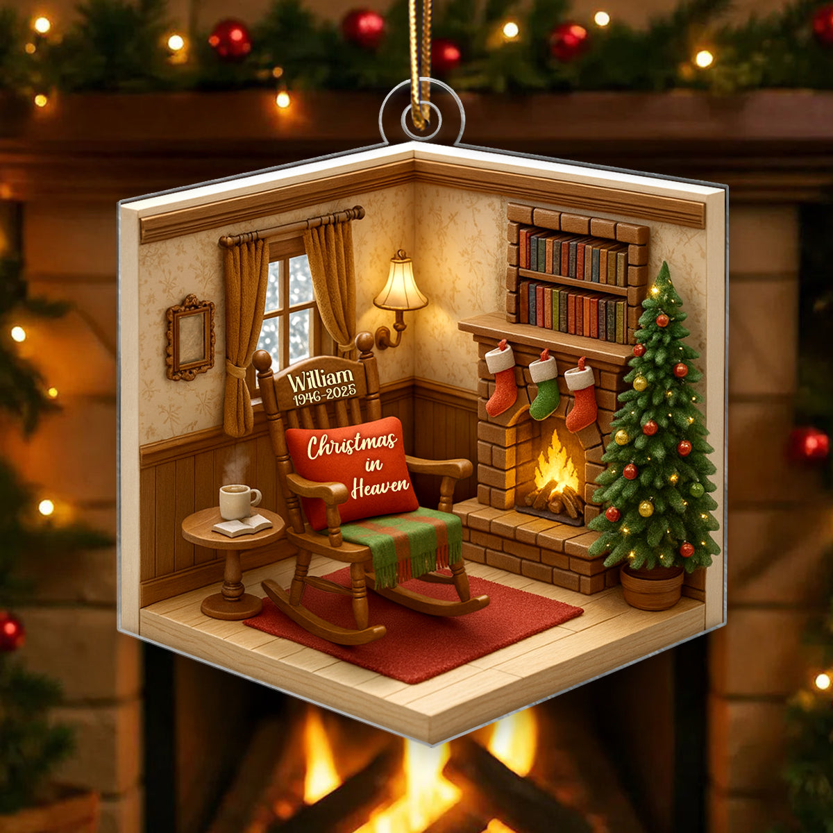 Interior 3D House Personalized Acrylic Ornament, Memorial Christmas Ornament For Grandma/Grandpa, For Mom/Dad