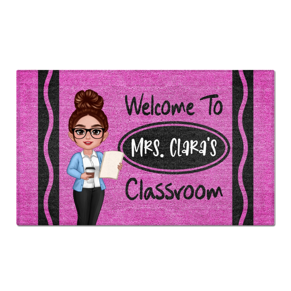 Teacher Crayon Welcome To Classroom - Personalized Doormat - Back To School Gift, Classroom Decoration