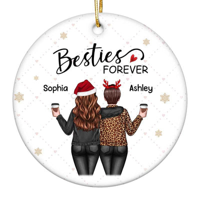 Back View Women Besties Forever Personalized Circle Ornament