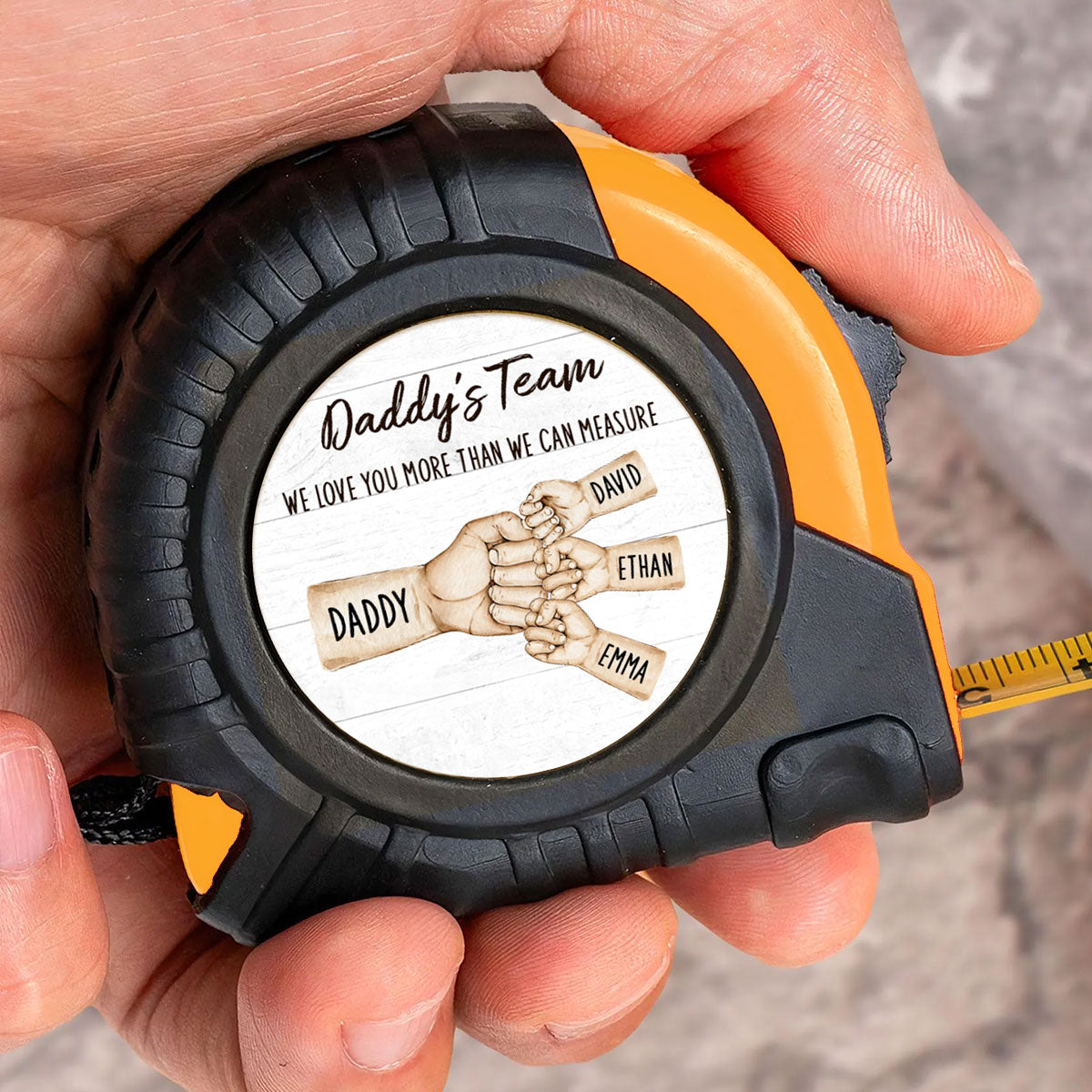 Daddy's Team Fist Bump We Love You More Than We Can Measure Personalized Tape Measure