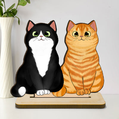 Cute Fluffy Cats Home Decor Gift For Cat Lover Personalized Standing Wooden Plaque