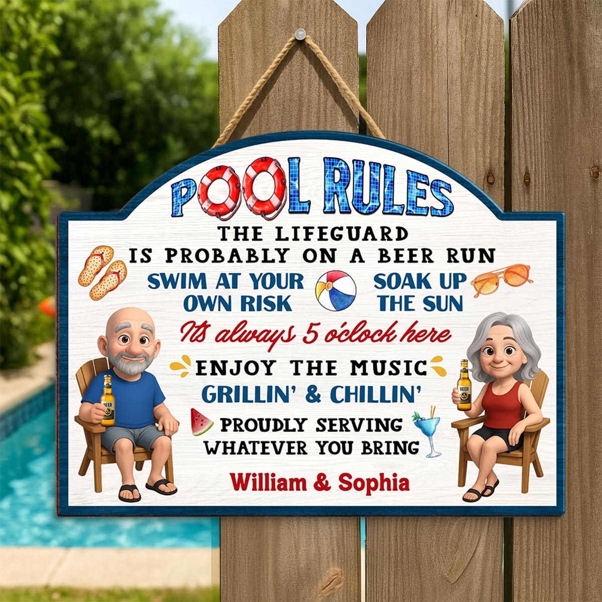 Pool Rules Swim At Your Own Risk Grilling Personalized Wood Sign, Home Decor, Backyard Decor, Gift For Her, Gift for Him