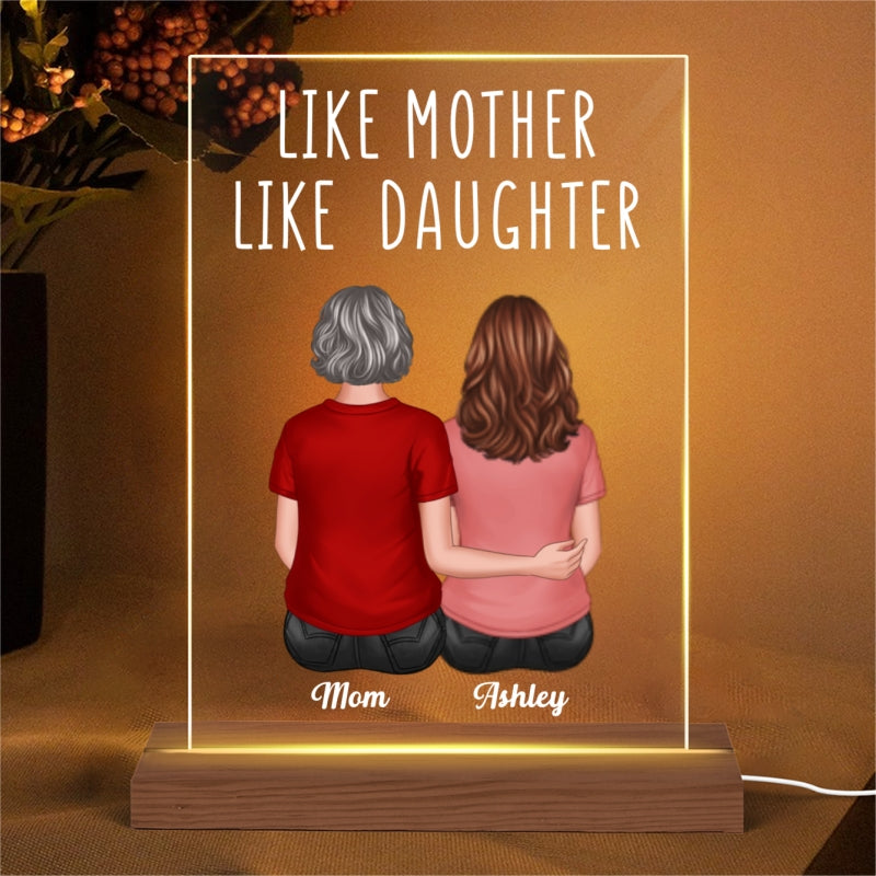 Back View Women Sitting Like Mother Like Daughter Personalized Rectangle Acrylic Plaque LED Lamp Night Light