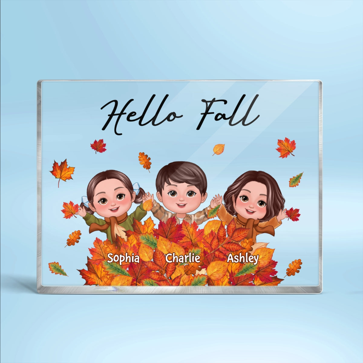 Fall Season Kids Playing In Leaf Pile Personalized Rectangle Acrylic Block Plaque