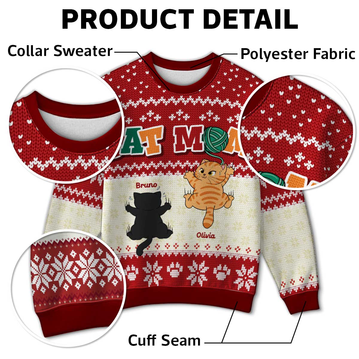 Cat Mom Cat Dad Funny Cat Climbing Personalized Faux Knitting Ugly Sweater