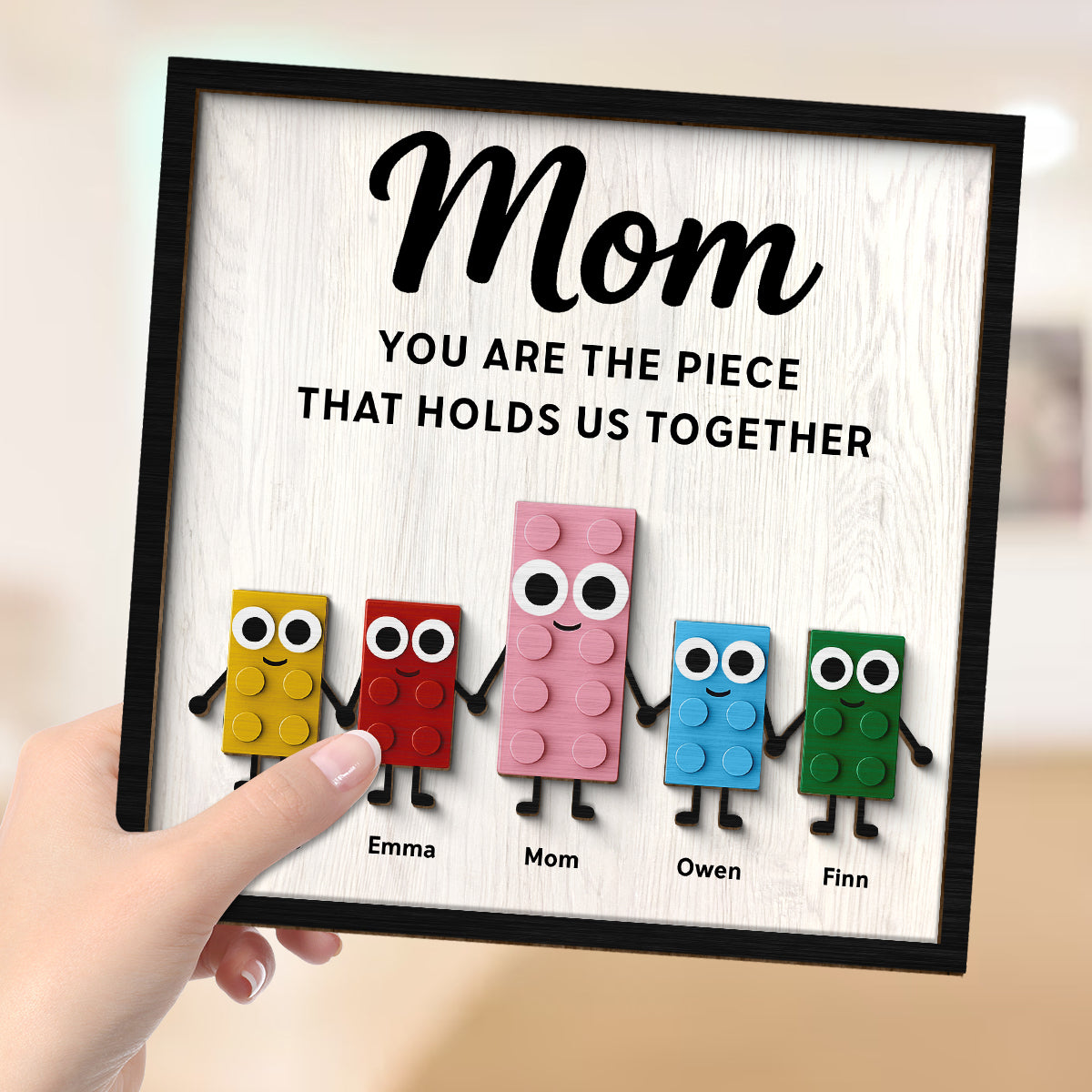 Mom And Kids Cute Puzzle Personalized 2-Layered Wooden Plaque, Gift for Mom, Gift for Wife, Gift for Grandma