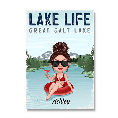 Lake Life Lake House Decor Doll Girl On Pool Float Personalized Vertical Poster