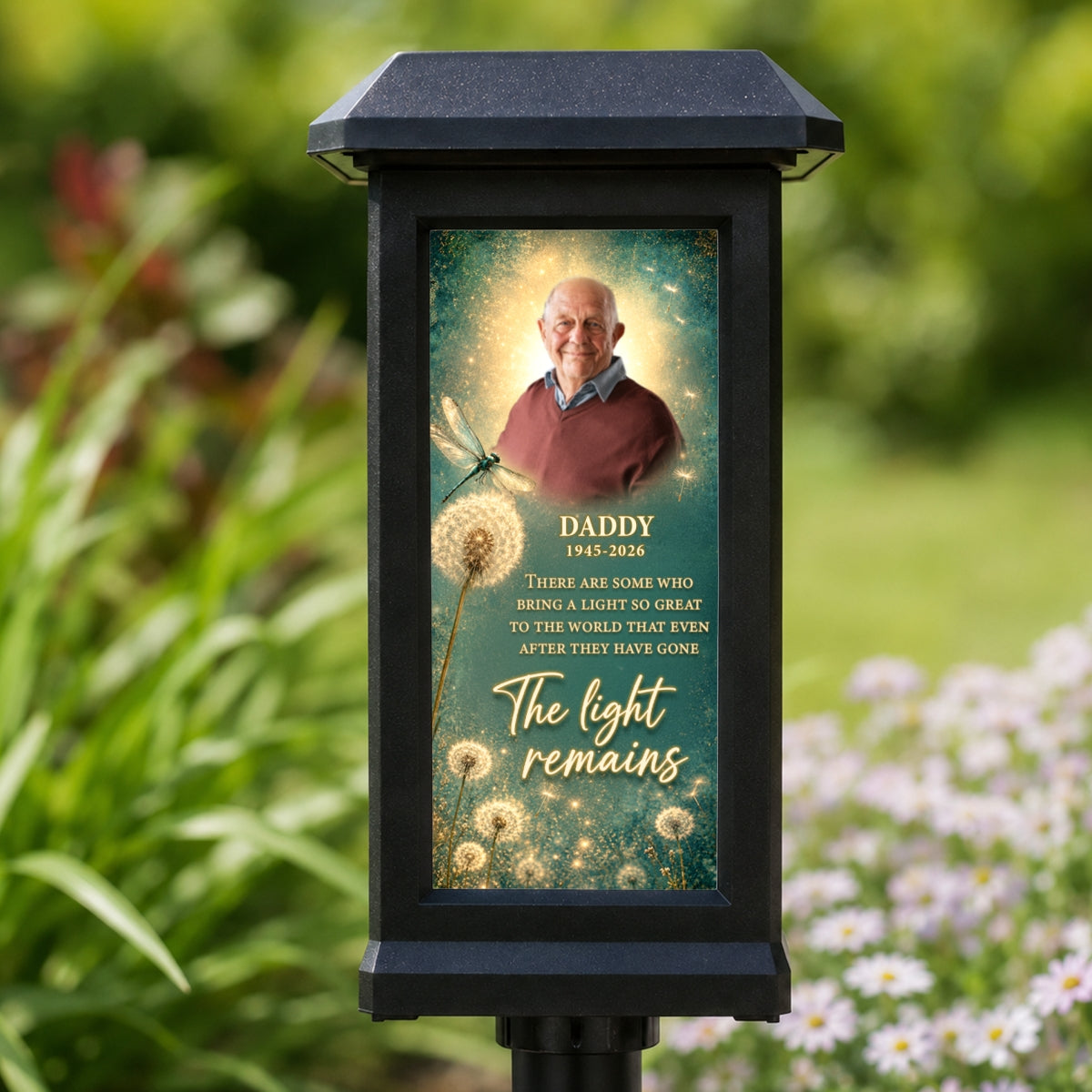The Light Remains Memorial Dragonfly Dandelion - Personalized Solar Lantern Light - Heartfelt Sympathy Gift for Loved Ones
