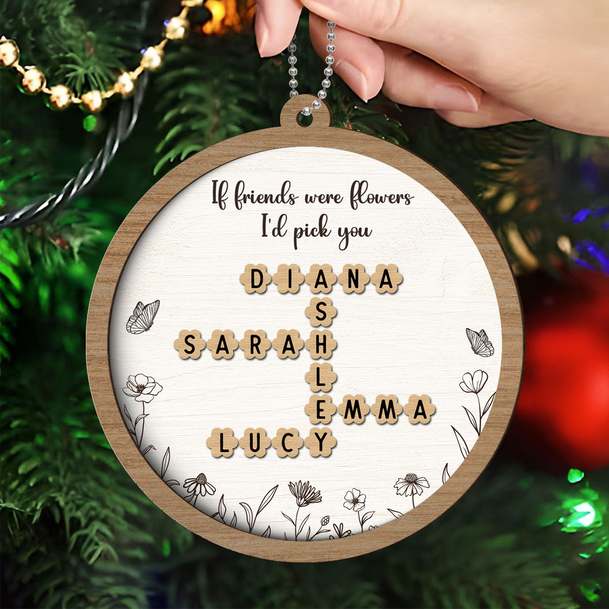 If Friends Sisters Were Flowers Crossword Puzzle Names Personalized 2-Layer Wooden Ornament