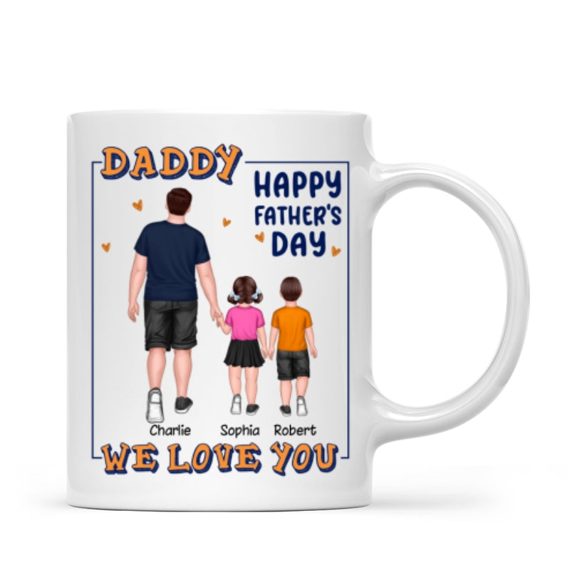 Dad Daughter Son Walking Back View Personalized Mug