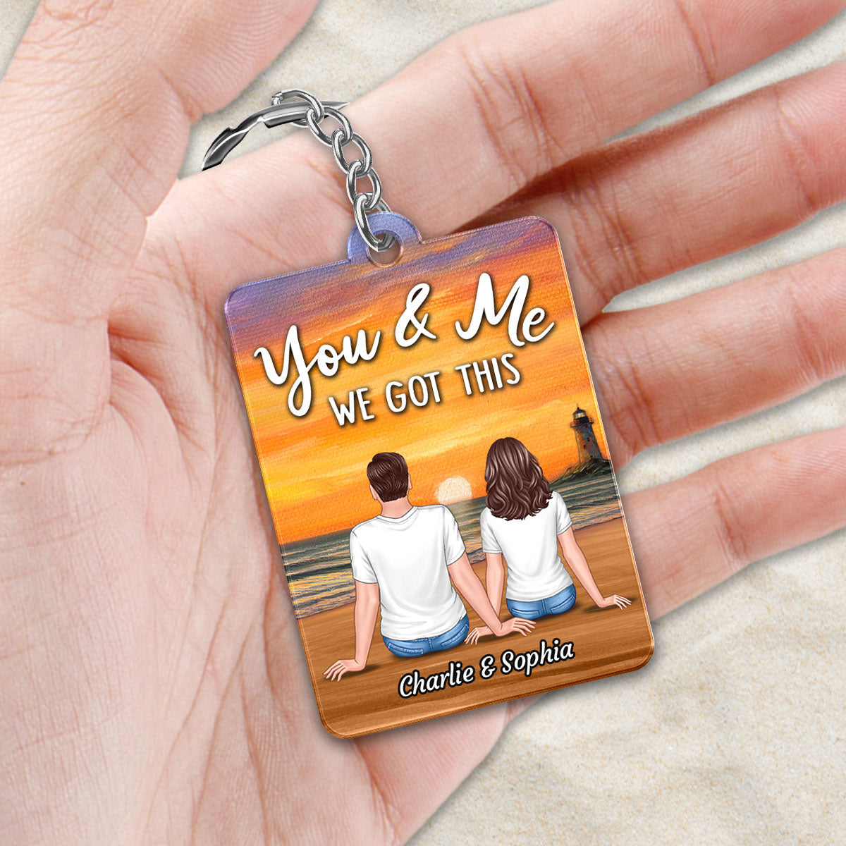 Couple Watching Sunset On Beach Favorite Song QR Code Personalized Acrylic Keychain