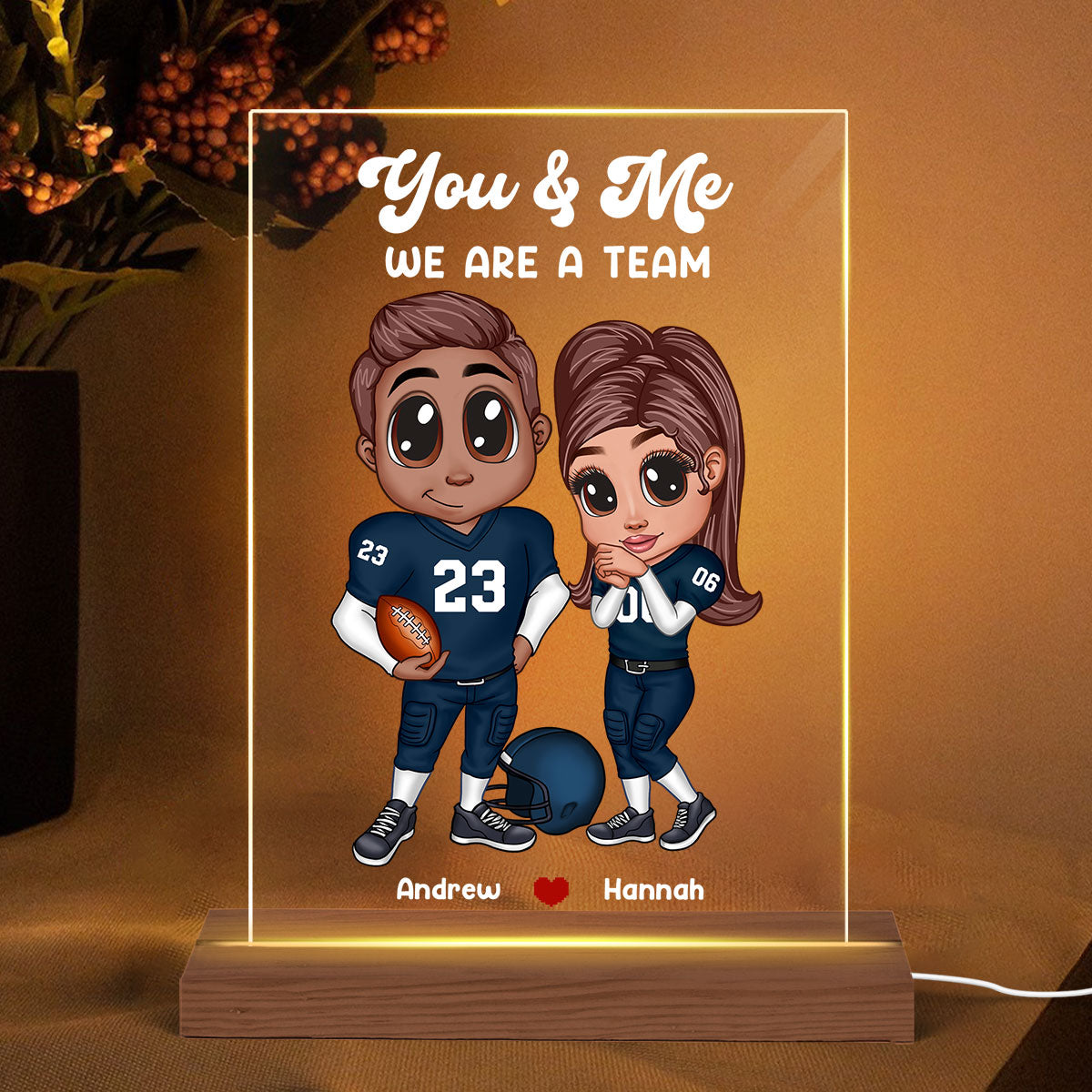 Personalized Y2K Football Couple Acrylic LED Night Light,  Gift for Couples