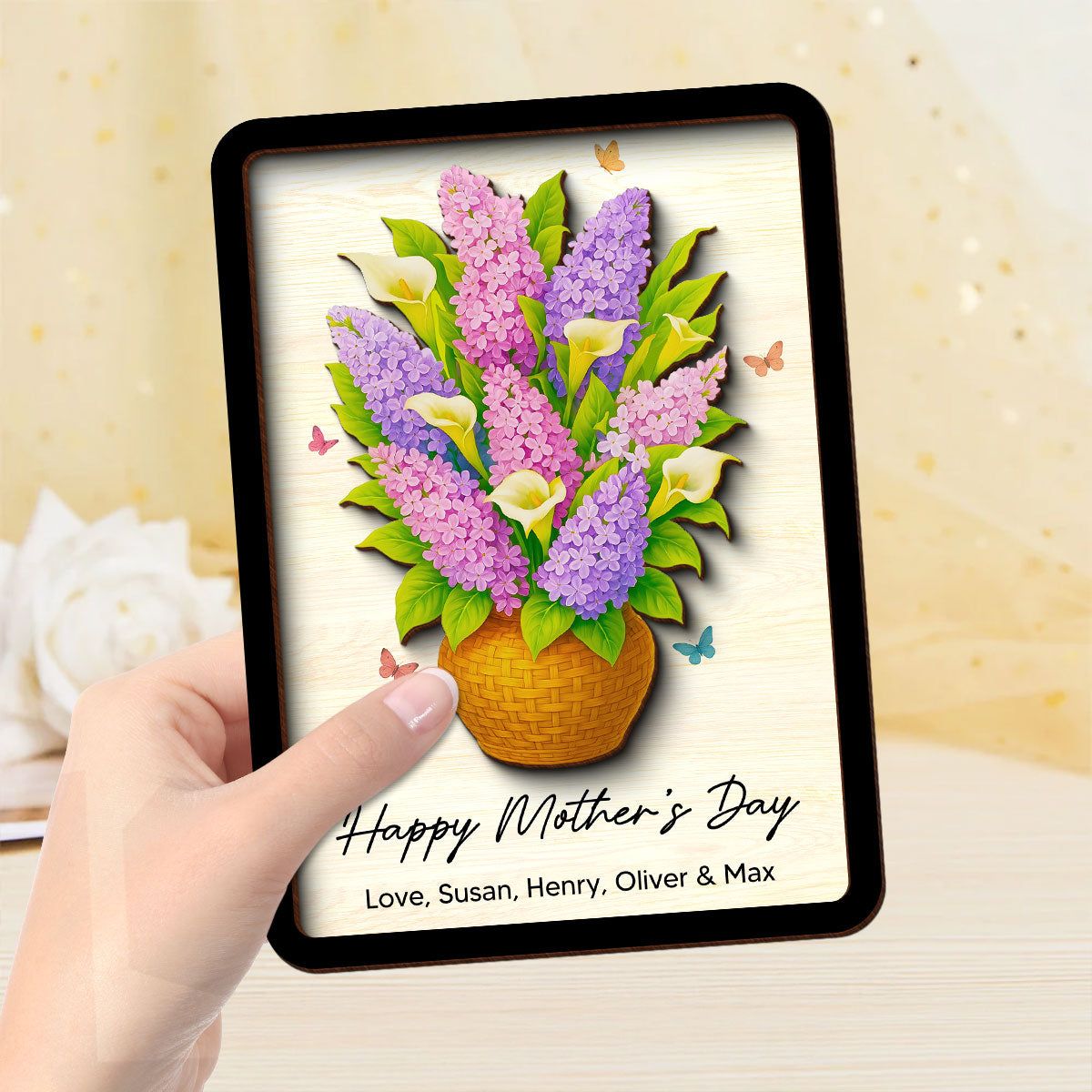 Flower Bouquet Personalized 2-Layer Wooden Plaque, Heartfelt 2025 Gift For Mom, For Grandma, For Wife
