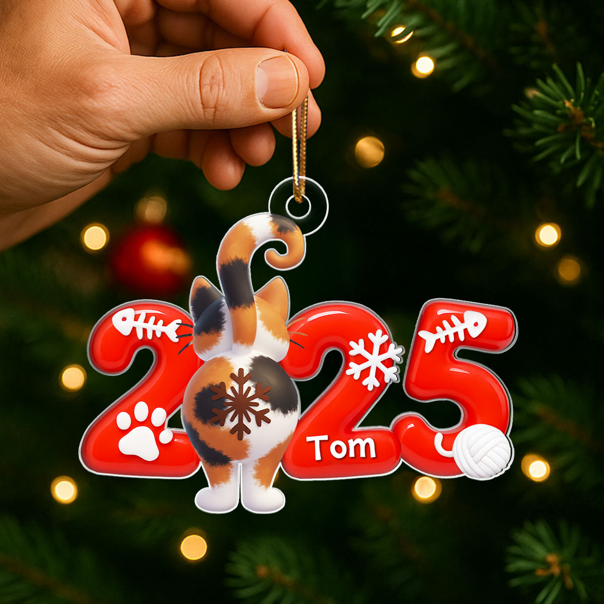 Funny Cat Back View 2025 - Personalized Acrylic Ornament - Christmas Gift for Cat Moms, Cat Dads, Cat Lovers