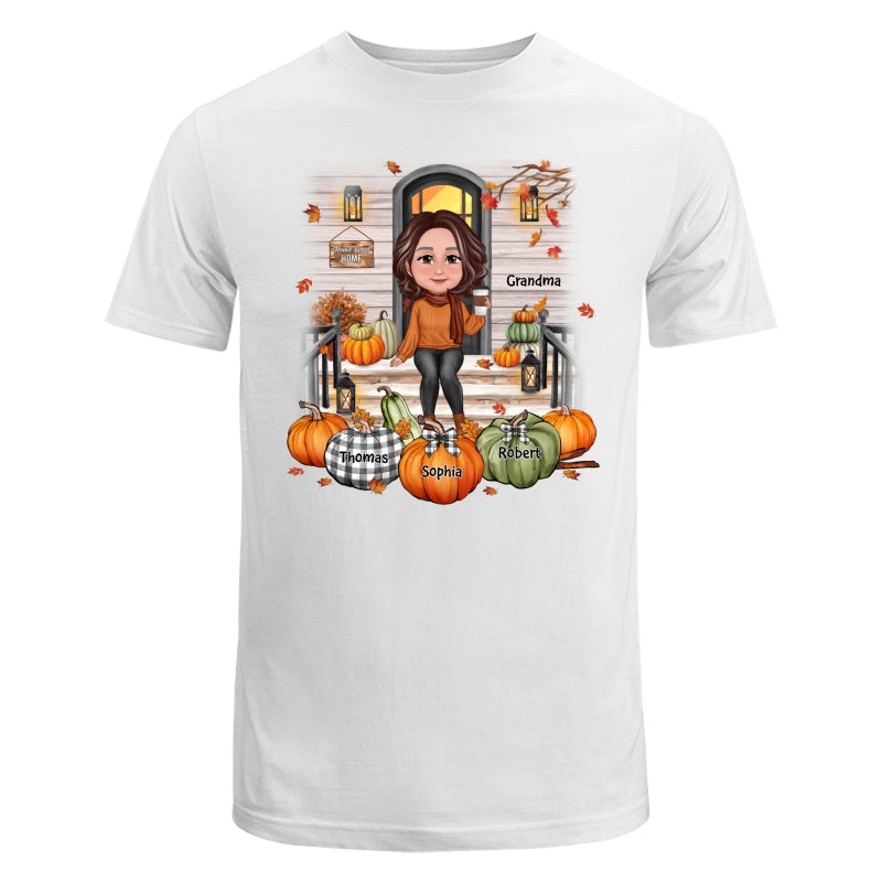 Fall Season Grandma Mom Front Porch Pumpkins Personalized Shirt