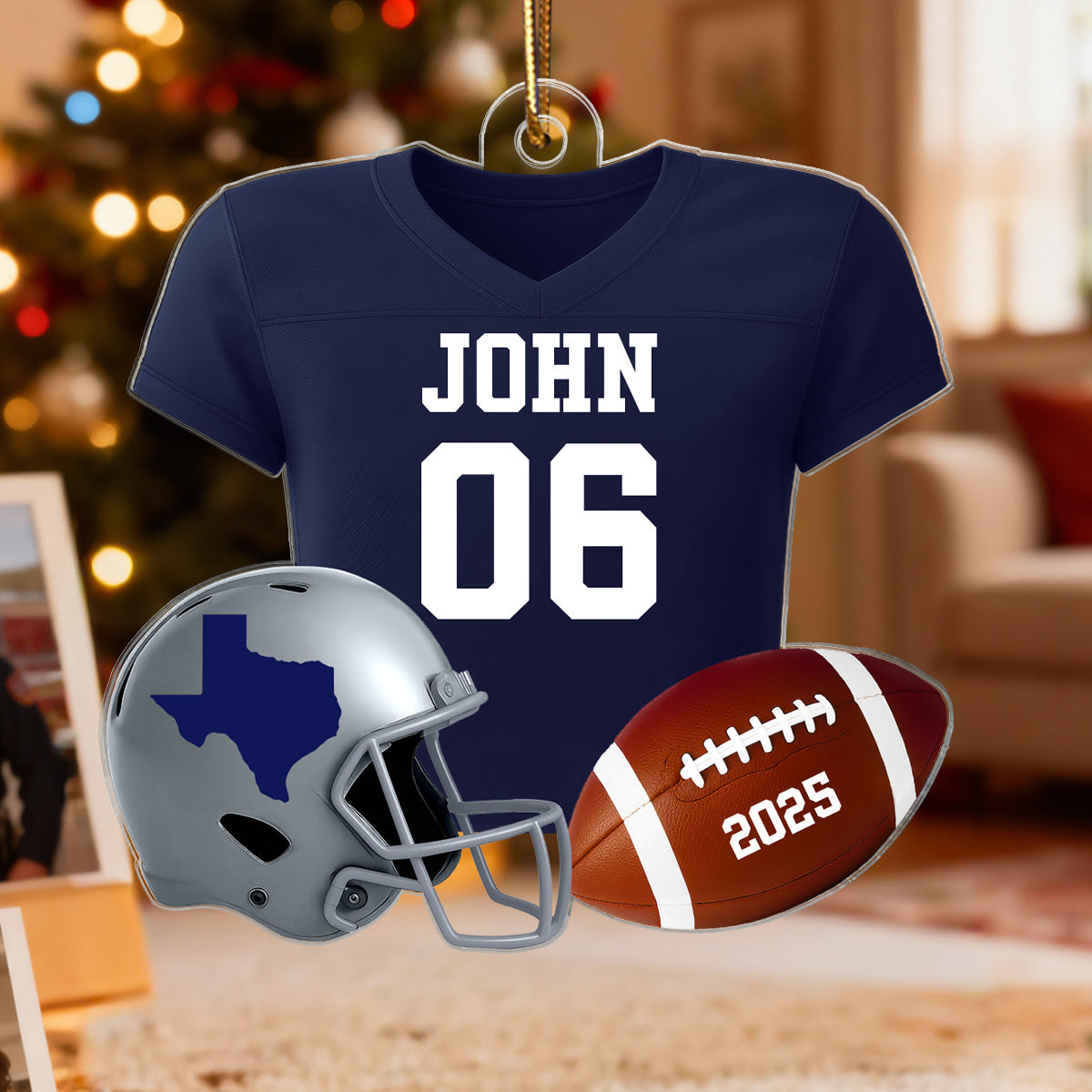 3D Effect Proud American Football Uniform With State Map - Personalized Acrylic Ornament - Gift For Football Lovers