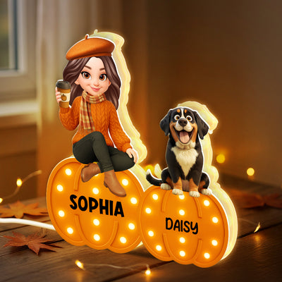 Fall Season Dog Mom Marquee Pattern Texture Pumpkins Personalized LED Light Box