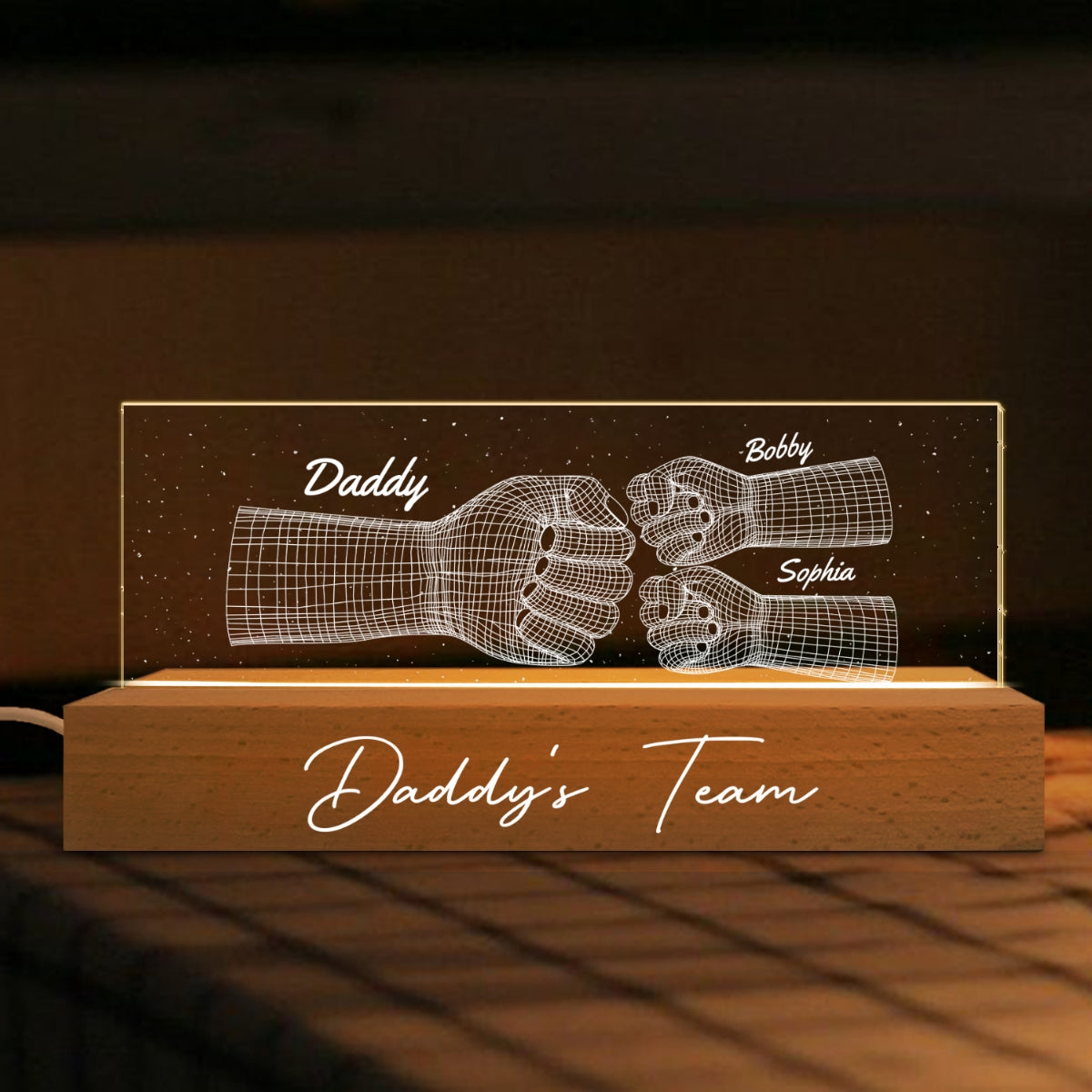 Daddy‘s Team Fist Bump 3D Illusion Personalized Acrylic Block LED Night Light