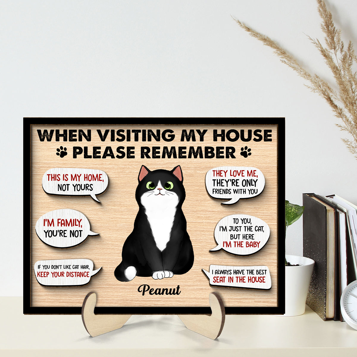 Remember When Visiting Cats House Fluffy Cats Personalized 2-layer Wooden Plaque