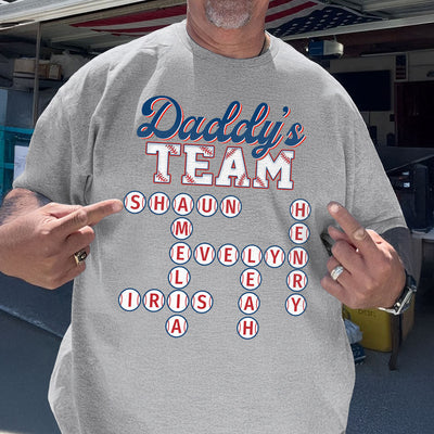 Baseball Daddy's Team Crossword Puzzle Art Personalized Shirt