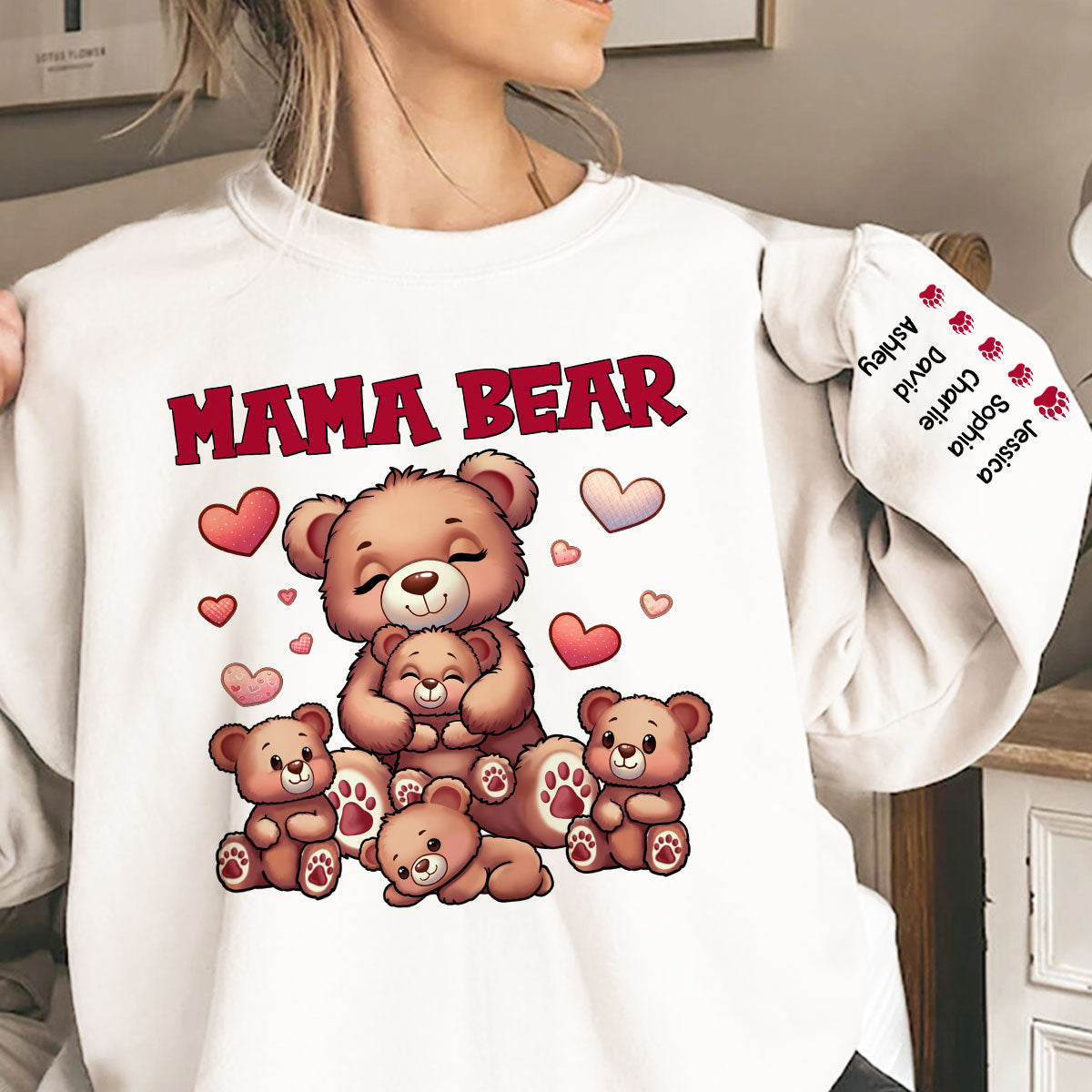 Cute Grandma Bear Mama Bear Personalized Sleeve Printed Sweatshirt