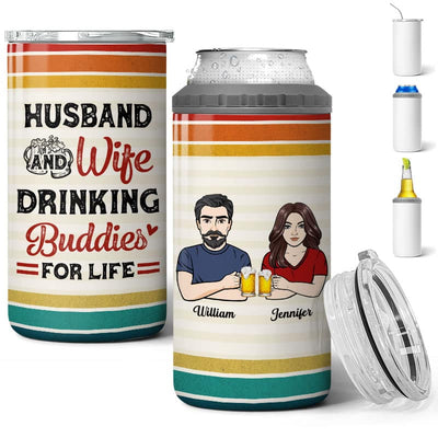 Couple Drinking Buddies Personalized 4 In 1 Can Cooler