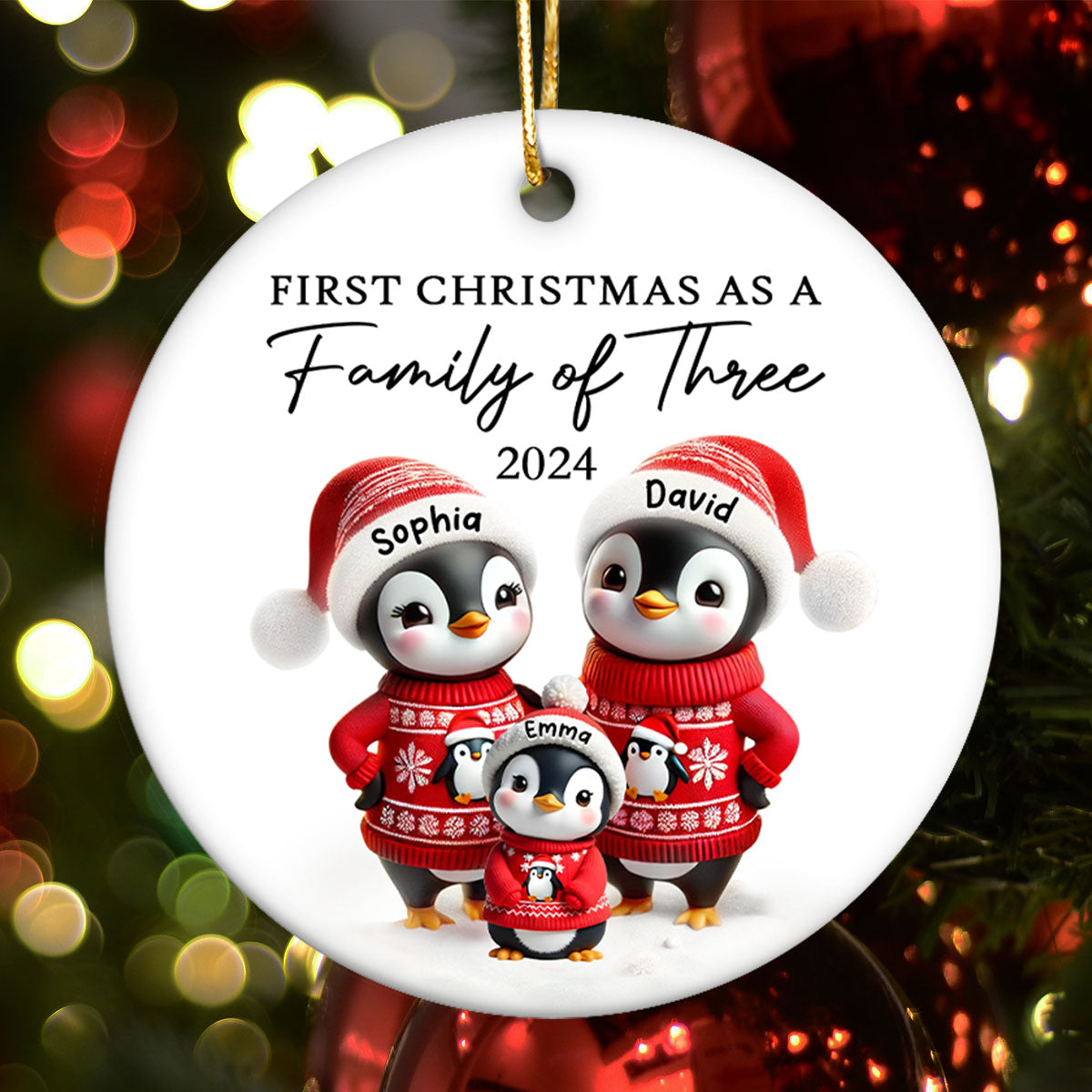 First Christmas As A Family Penguin Family Christmas Keepsake Personalized Ceramic Ornament