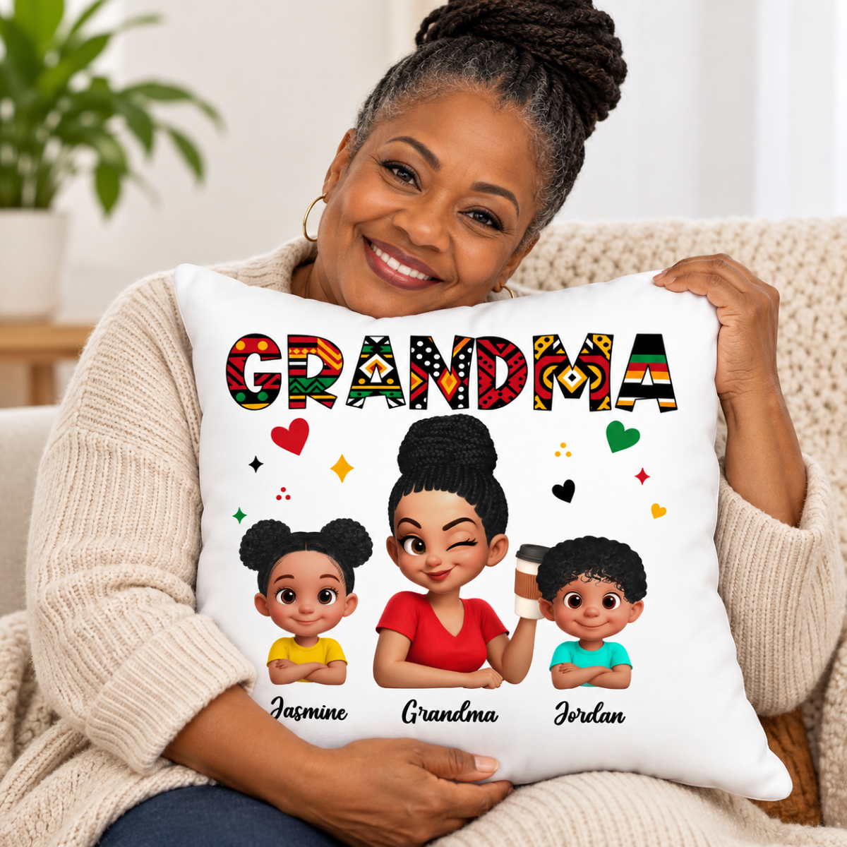 Tribal Pattern Grandma Grandkids Love - Personalized Pillow - Gift For Grandma