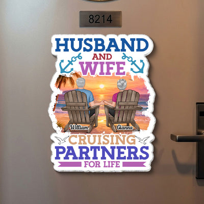 Husband & Wife Cruising Partners For Life Porthole Couple Back View - Personalized Cruise Ship Door Magnet