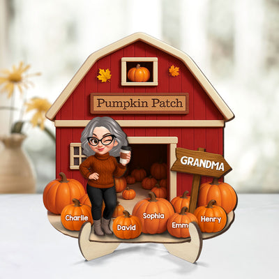 Grandma Mom Fall Season Pumpkin Patch Farm Barn Personalized 2-Layer Wooden Plaque