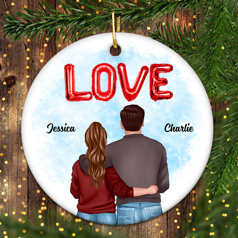 Love Balloon Couple Personalized Circle Ornament