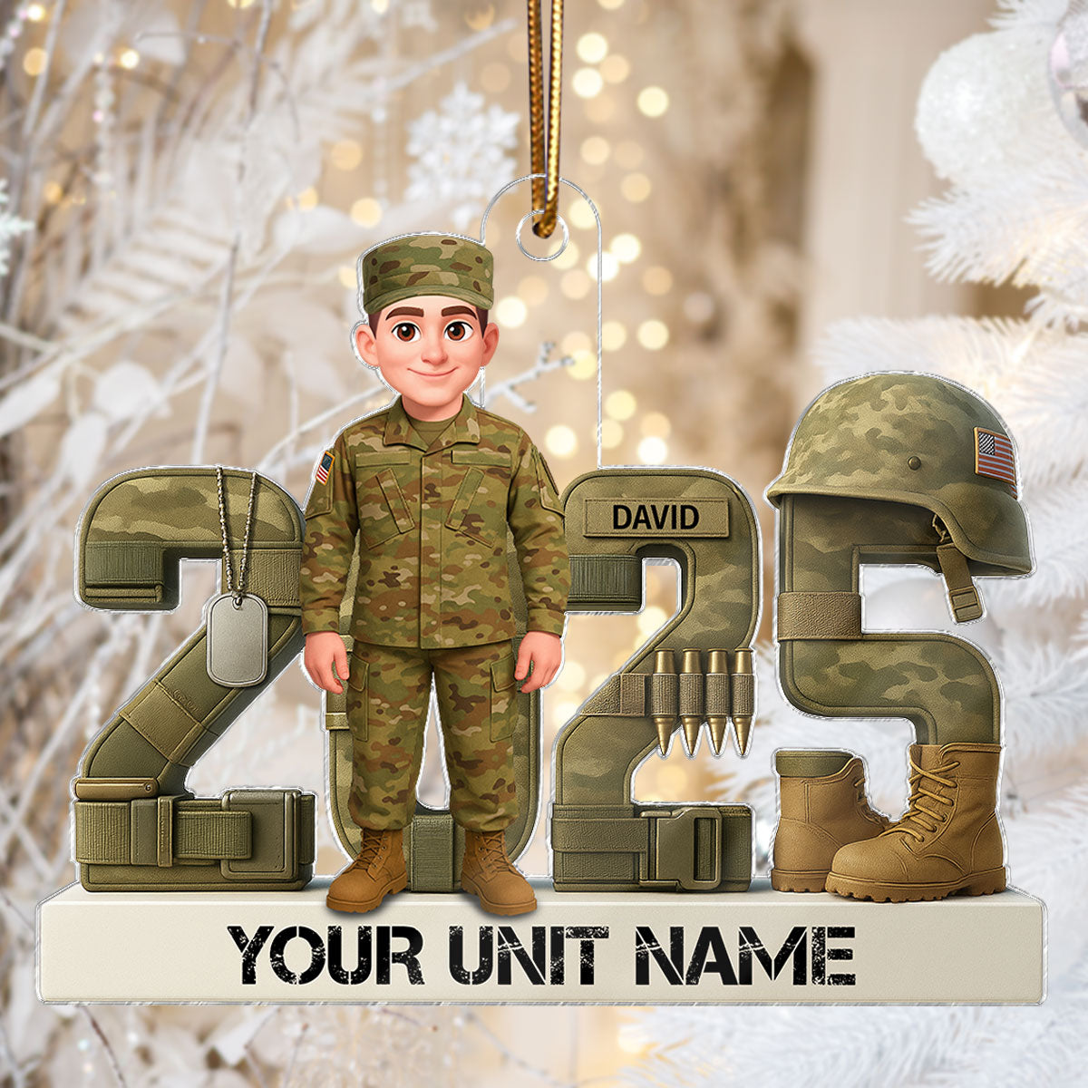 3D Effect Christmas Army Soldier - Personalized Acrylic Ornament