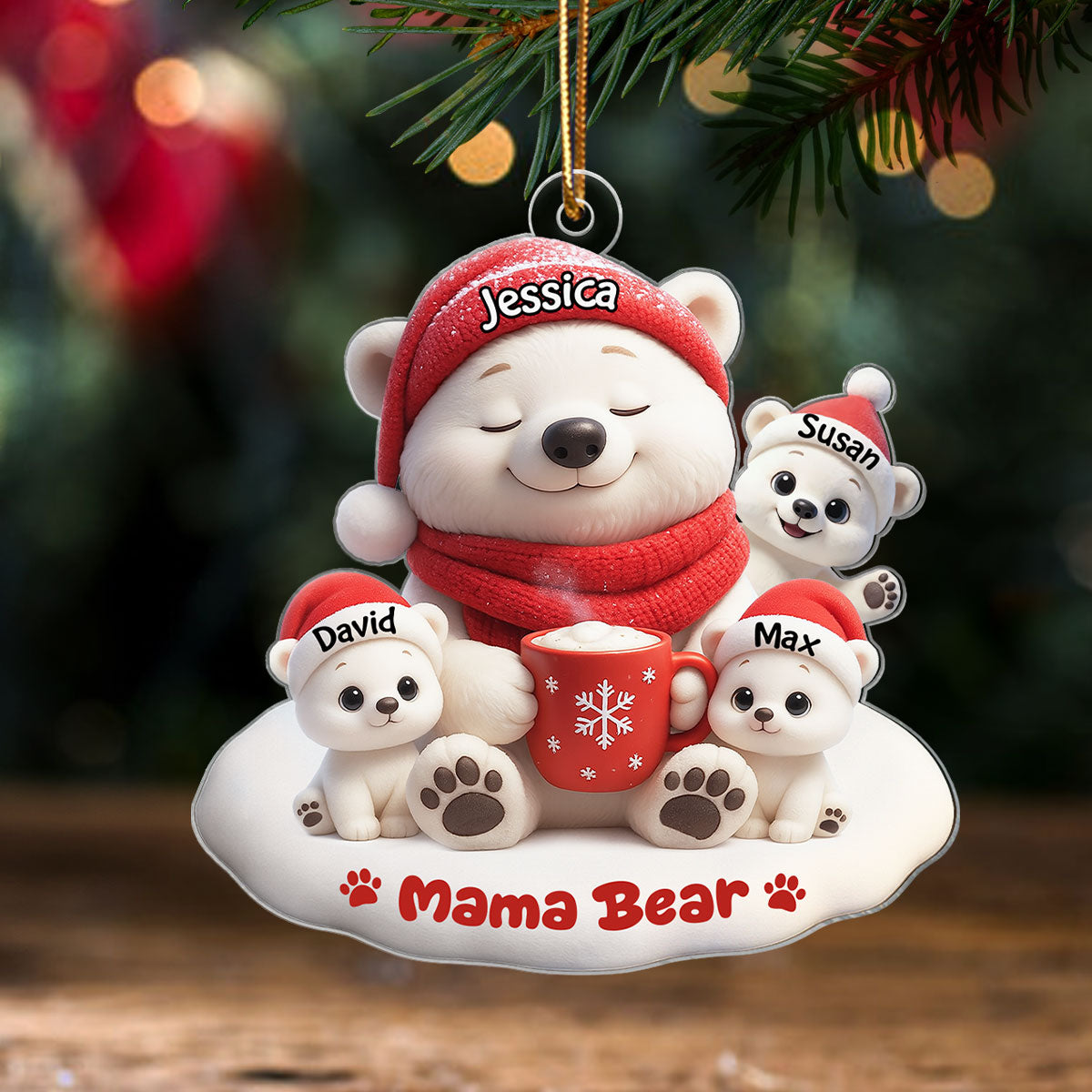 Mama Bear Grandma Bear Personalized Acrylic Ornament, Christmas Gift for Mom, Grandma, Custom with Kids' Names