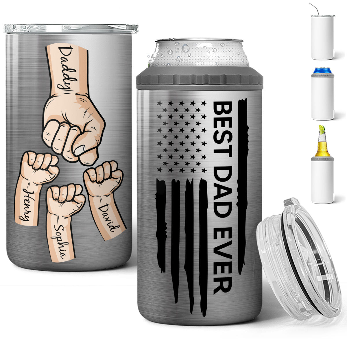 Best Dad Papa Ever Fist Bumps Vector Nation Flag Gift For Husband Father Figures Personalized 4 In 1 Can Cooler