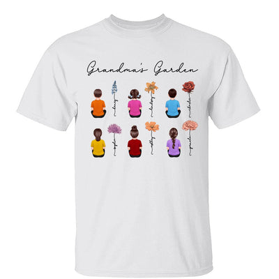 Grandkids Sitting Grandma Garden Vintage Birth Month Flowers Personalized Shirt