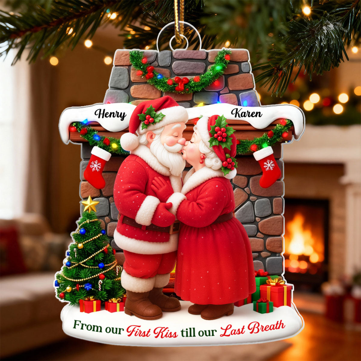 Santa Couple from Our 1st Kiss til Our Last Breath - Personalized Acrylic Ornament - Christmas Gift for him, Gift for her