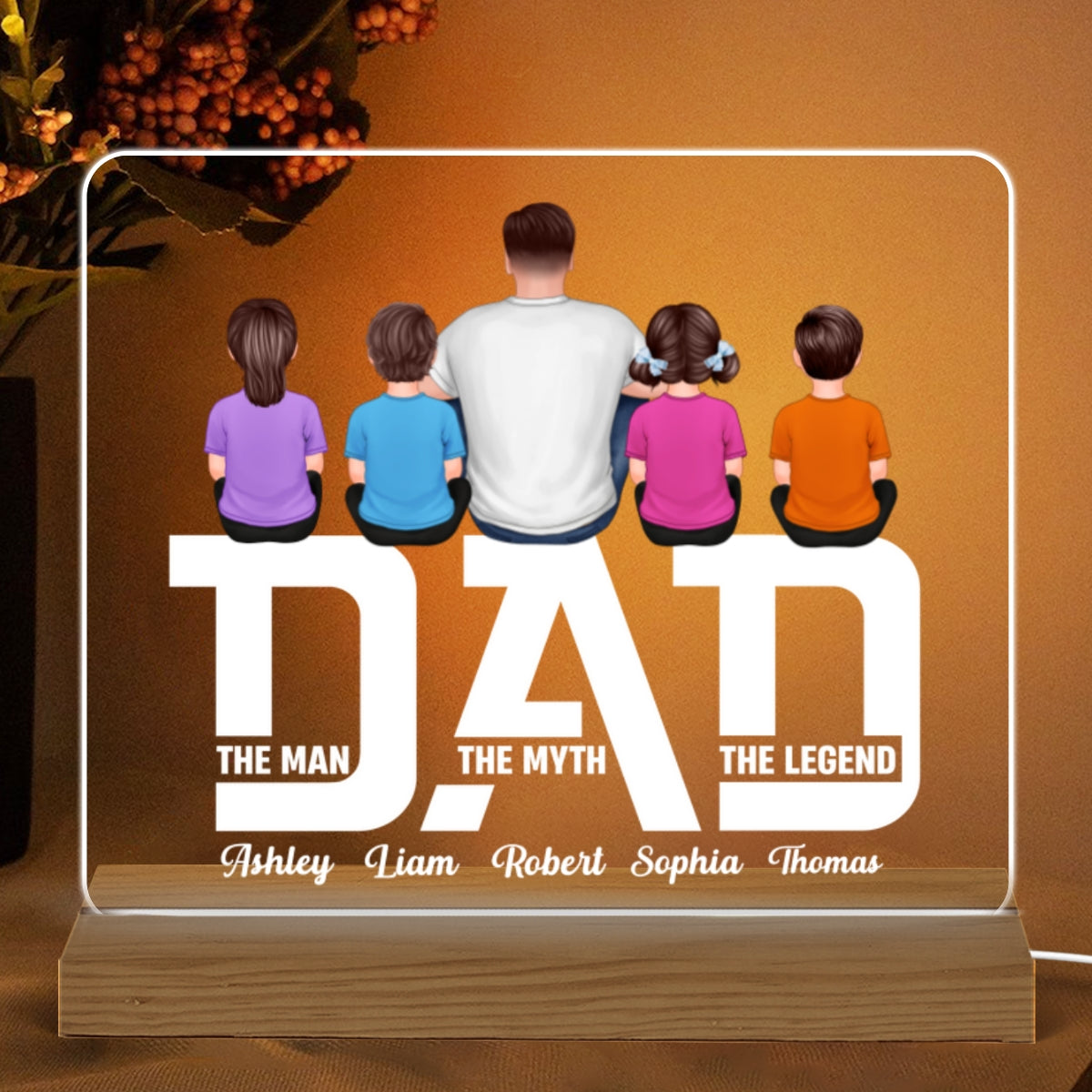 Dad The Legend Cut Through Personalized Custom Shape Warm LED Night Light
