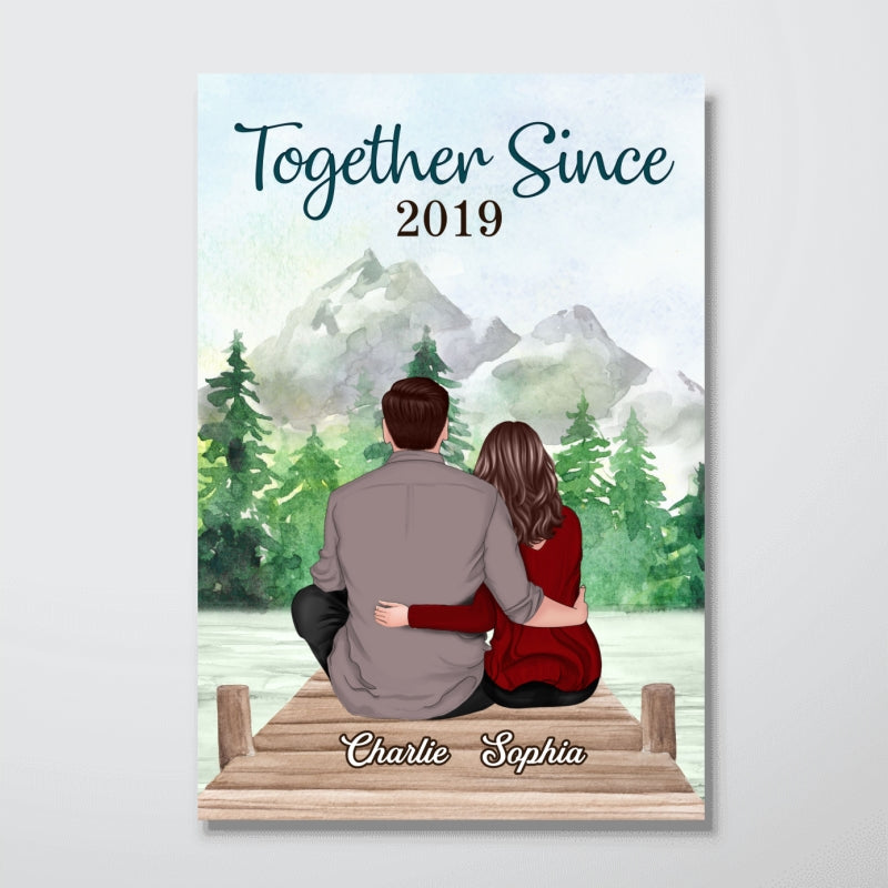 Couple Sitting Back View Forest Personalized Vertical Poster