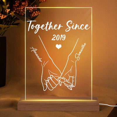 Couple Hand In Hand Outline Together Since Personalized Rectangle Acrylic Plaque - Valentine‘s Day Gift - Anniversary Gift For Her - Gift For Him