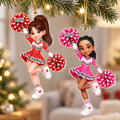 Custom Cheerleader Girl Name - Personalized Acrylic Ornament - Christmas Gift for Daughter, Granddaughter