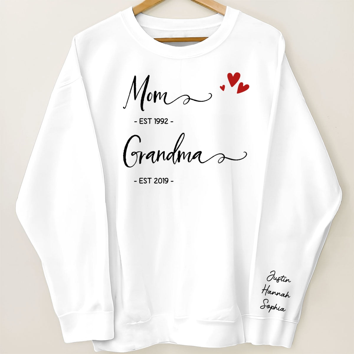 Mom Grandma Est Date, Gift, Personalized Sleeve Printed Sweatshirt