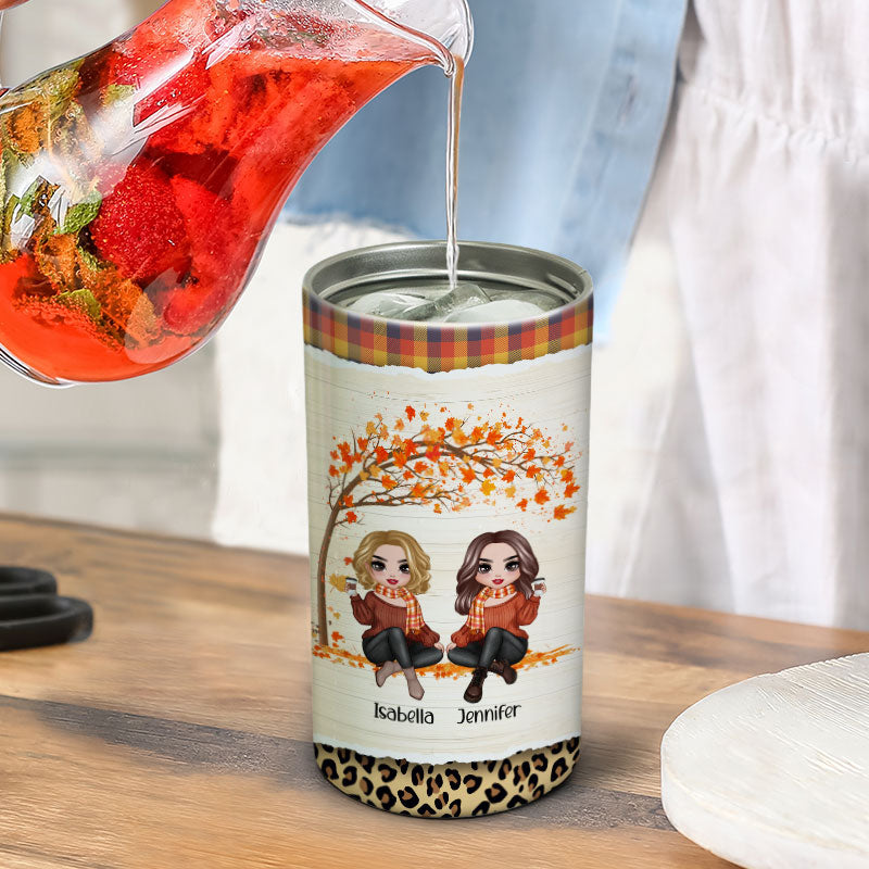 Fall Season Doll Besties Sisters Sitting Personalized 4 In 1 Can Cooler